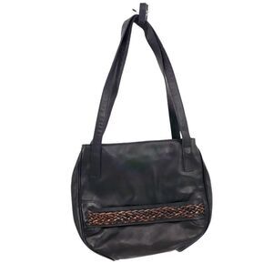 Cassis Genuine Leather Black Shoulder Bag Braided‎